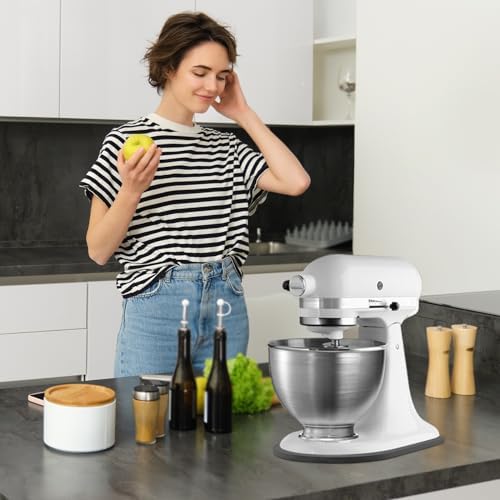 Sliding Mat for Kitchen aid 4.5-5 Qt Stand Mixer with 1Pc Cord Organizer and 3Pcs Attachment Holder for Kitchen Appliance Slider Counter, Moving Tray (Pine Wood, Black)