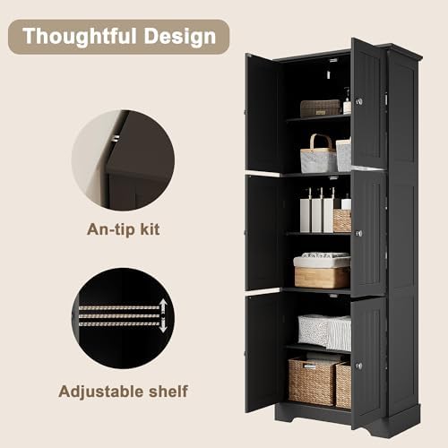 ChooChoo 63.2" Tall Bathroom Storage Cabinet with 6 Doors, Pantry Cabinet