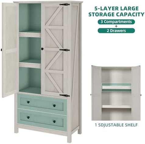 YITAHOME 64.5" Farmhouse Pantry Cabinet with 2 Drawers & Shelves, White