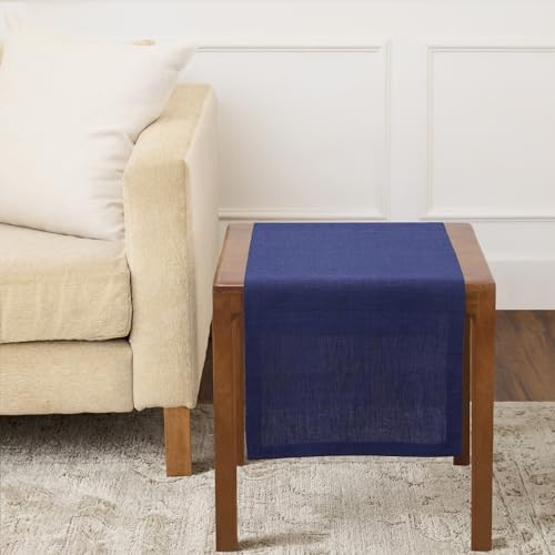 Solino Home 100% Pure Linen Table Runner Chambray Navy, Athena 14 x 36 in