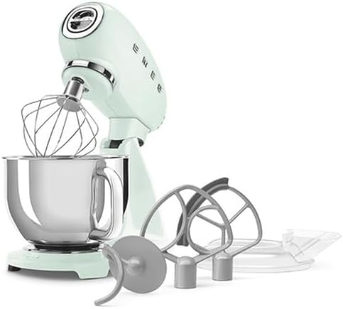 SMEG SMF05 Forte 5-Qt Stand Mixer with 750W Motor, Smooth Start & SteadyMix, Flex Edge Beater, 10 Speeds, Stainless Steel Bowl – Retro 50’s Style Planetary Mixer for Dough, Baking & Desserts-Green