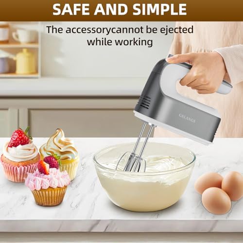 Hand Mixer Blender with Turbocharged 5-speed, One Click Release, 400W Copper Motor -5 Stainless Steel Accessories -110V Blender, Used for Baking, Beating Eggs, and Dough