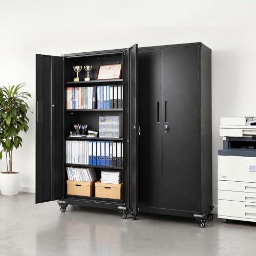 VEVOR Metal Storage Cabinet 72.6 in Rolling Steel Garage Cabinet Black