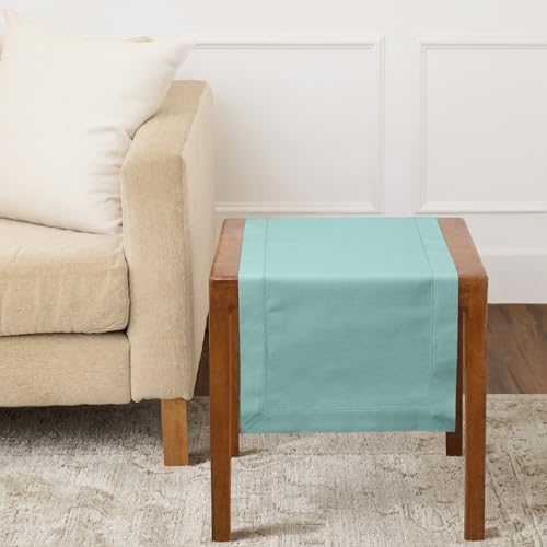 Solino Home Cotton Linen Dining Table Runner Pastel Turquoise, 14 x 36 in