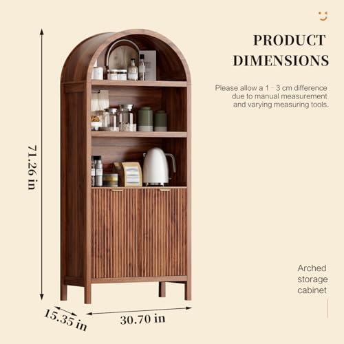 Ieejdn 71" Tall Arched Kitchen Pantry,Modern Fluted Wood Storage Cabinet with Doors, 60115HT