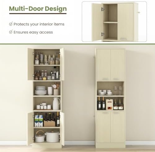 GIANTEX Kitchen Pantry Cabinet, 75'' Tall Freestanding Cupboard with Doors & Shelves, Safety Hinges & Anti-Tipping Devices, Storage Sideboard for Dining Room, Living Room (Light Oak)