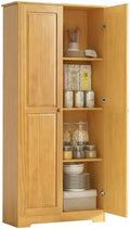 HOMCOM 67" Solid Wood Kitchen Pantry Storage Cabinet with Doors Brown