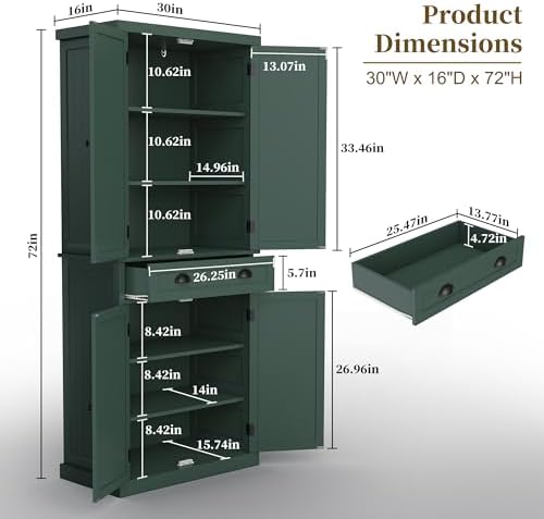 ARTPOWER 72" Tall Freestanding Pantry & Kitchen Storage Cabinet, Green