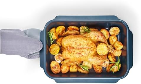 Joseph Joseph Nest Bakeware and Roasting Pan, Carbon Steel Baking Pan with Non-Stick Coating, Easy-Pull Handles, Organized Kitchen Storage, Large, Blue