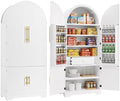 Merax 72" Tall Arched Cabinet Kitchen Pantry with 4 Doors, Fluted Storage Cabinets with 3 Adjustable Shelves & 1 Hidden Drawer & 8 Door Shelves, Versatile Cupboard for Kitchen, Dining Room (White)