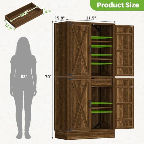 Unikito 71" Tall Kitchen Pantry Cabinet with Adjustable Shelves and Drawer