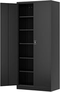 Metal Storage Cabinet-71” Tall Steel File Cabinets with Lockable Doors and Adjustable Shelves-Black Steel Storage Cabinet for Home,Kitchen, School, Office, Garage