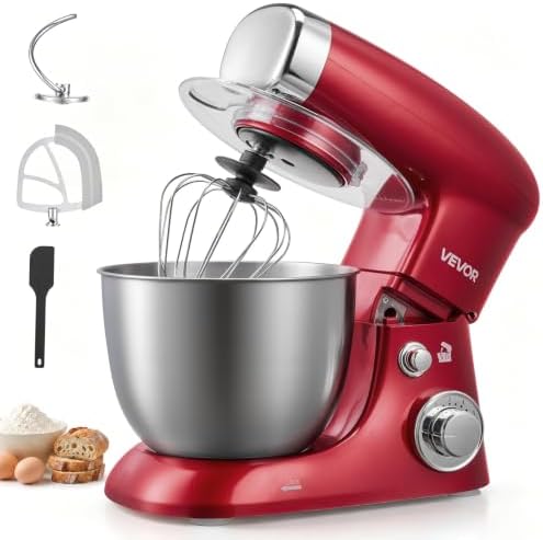 VEVOR 4.2 Qt Tilt Head Stand Mixer 400W Electric Dough Mixer, 6 Speeds Food Kitchen Mixer with Stainless Steel Bowl, Splash Guard, Dough Hook, Whisk, Beater, for Baking Mixing Whipping