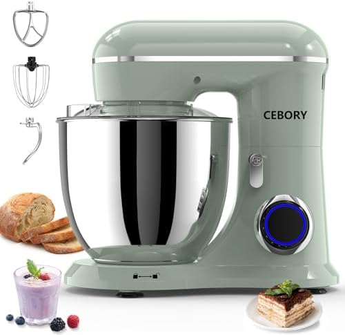 CEBORY 3-IN-1 Electric Stand Mixer, 6.5QT Bowl 660W 10-Speed Kitchen Mixer, Household Food Mixers include Dough Hook, Beater and Whisk, Bread Cake Mixer for Baking and Most Home Cooks, Morandi Green