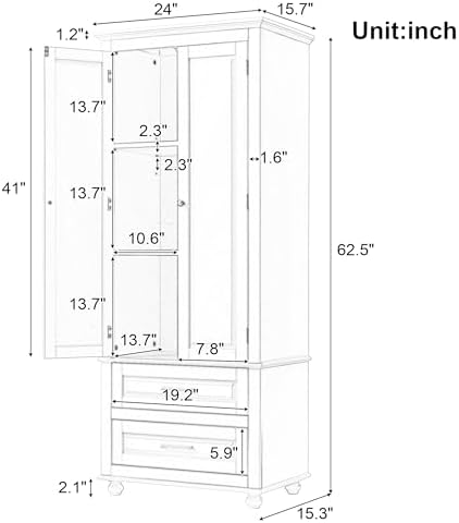 Merax 62.5" Pantry Cabinet with Two Doors & Two Drawers, Adjustable Shelves Storage Cupboard for Kitchen/Dining Room/Bathroom, Gray