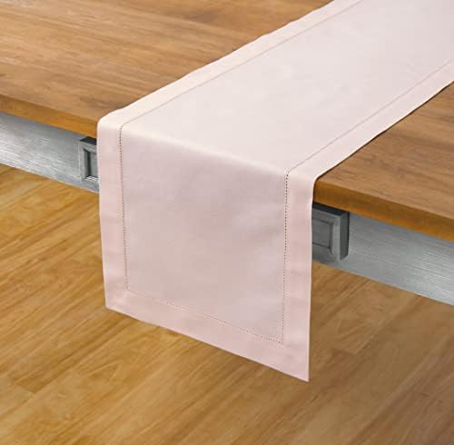 Solino Home Cotton Linen Table Runner Pink, Hemstitch Collection 14 x 48 in