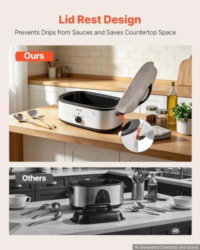VEVOR Electric Roaster Oven, 18 Qt, Turkey Roasting Pan, White, Metal Lid