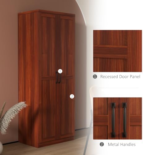 HOMCOM 63" Kitchen Pantry Cabinet with Doors and Adjustable Shelves, Teak
