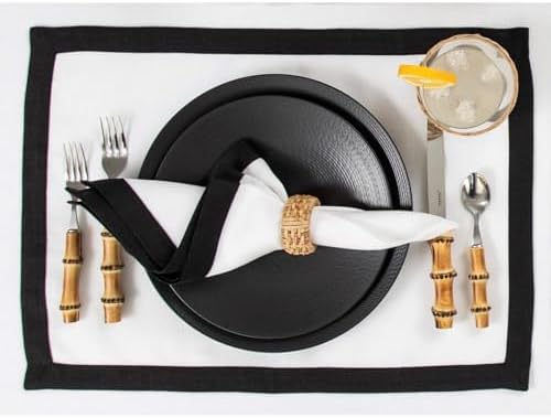 Solino Home 100% Pure Linen Placemats, 14 x 19 in, Black, Classic, Set of 4
