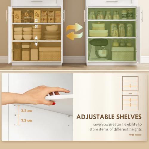 HOMCOM 72" Kitchen Pantry Storage Cabinet, Freestanding Cupboard, White