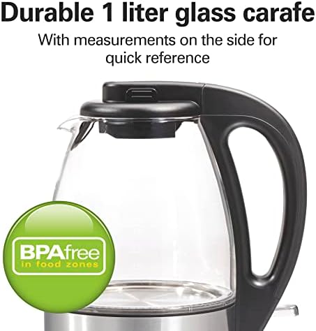 Hamilton Beach 6-Speed 250W Electric Hand Mixer Bundle with 1 Liter 1500W Glass Electric Tea Kettle