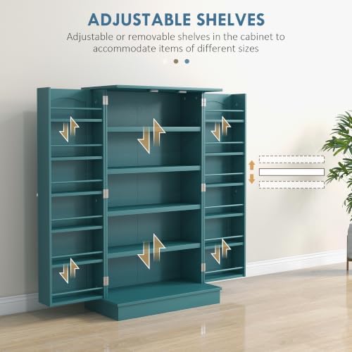 HOMCOM 41" Kitchen Pantry Storage Cabinet 12 Door Shelves Blue