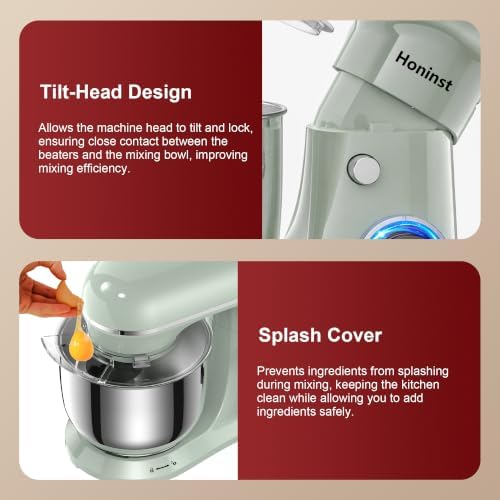 Honinst 4QT Electric Stand Mixer, 10-Speed Tilt-Head Compact Kitchen Mixer