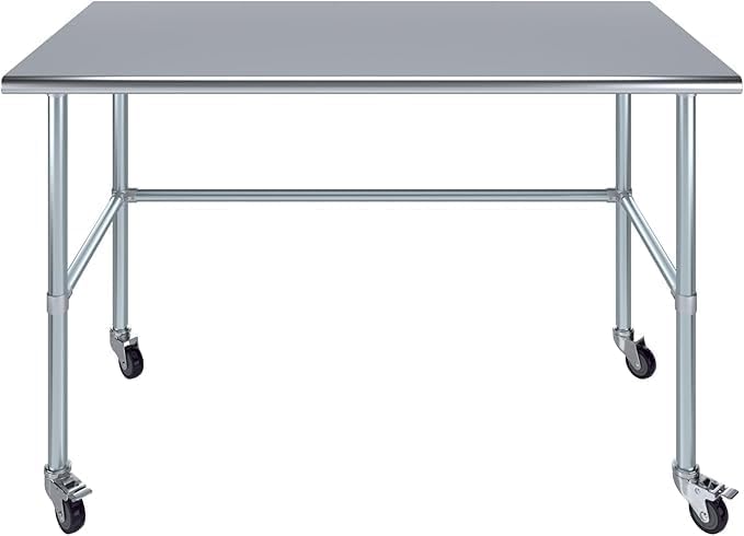 Stainless Steel Work Table Open Base & Wheels | Work Station | Metal Work Bench (Stainless Steel Work Table Open Base + Casters) (60" Long x 30" Deep)