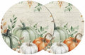 Fall Round Placemats Set of 2 Thanksgiving Sage Green Pumpkin Place Mats Washable Woven Placemat Floral Autumn Eucalyptus Leaves Circle Braided Table Mat for Kitchen Holiday Party Fall Decor 15 Inch