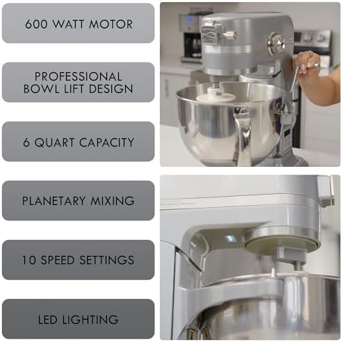 Kenmore Elite Bowl-Lift Stand Mixer – Professional Electric Batidora de Pie for Baking Heavy Duty Countertop Kitchen Appliance with 5 & 6 Qt Stainless Steel Bowls Flat Beater Whisk Dough Hook