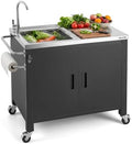 VEVOR Outdoor Grill Cart with Sink and Storage Cabinet, 38 Inch Grill Table, Waterproof Kitchen Island with Stainless Steel Top, Spice Rack, Wheel, Movable Food Prep Station for Patio Bar Backyard BBQ