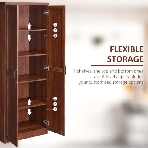 HOMCOM 63" Kitchen Pantry Cabinet with Doors and Adjustable Shelves, Brown