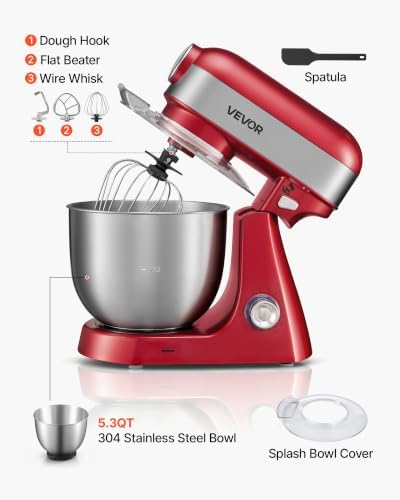 VEVOR 5.3 Qt Tilt Head Stand Mixer 400W Metal Electric Dough Mixer