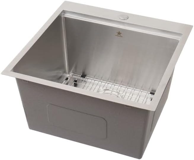 STARSTAR Workstation Ledge Top Mount/Drop-in 304 Stainless Steel Luxury Single Bowl For Kitchen,Yard, Office, Bar, Laundry Sink (22 x 22)