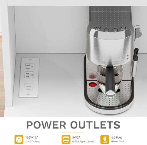 DWVO 71''H Kitchen Pantry Storage Cabinet with Power Outlet, White