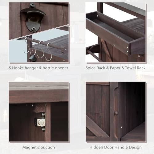 43.3“ Outdoor Grill Cart with Storage, Rolling Bar Cart, Dark Brown