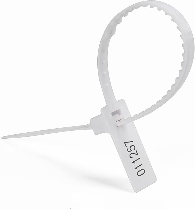 Heavy Duty Plastic Security Seal - Self Locking Tamper Evident Shipping Tags, Numbered Pull Tight Securing Straps for Truck Trailer, Length 337 mm 13.2" (White 100 PCS)