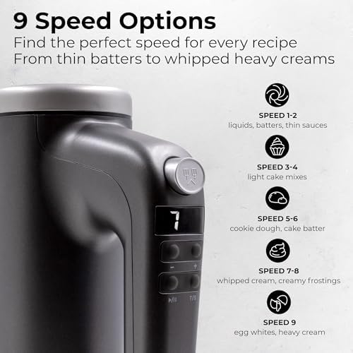 Electric Hand Mixer 350W, 9 Speed Handheld Mixer with Timer, Beaters, Whisks & Dough Hooks, Storage Case, Kitchen Mixer for Baking, Eggs, Cream, Cookie Dough & Frosting, Gray
