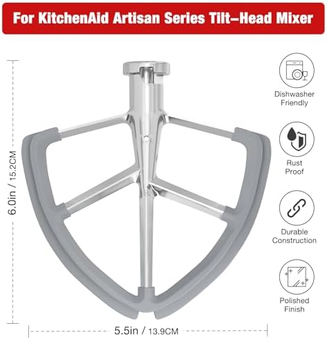 4.5-5QT Stainless Steel Flex Edge Beater for KitchenAid Classic & Artisan Tilt-Head Stand Mixers. Fits for K45SS, KSM75, KSM90. Paddle with Silicone Edges Scraper, Dishwasher Safe.