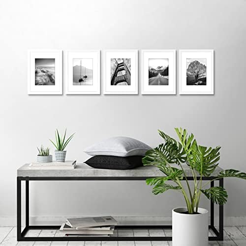 Americanflat 9x12 Picture Frame with Polished Plexiglass - Set of 5 - Use as 6x8 Frame with Mat or Display 9x12 Photo Without Mat - Galleria Collection - Picture Frames for Wall Display - White