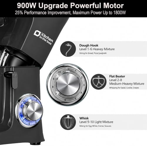Kitchen in the box Stand Mixer 8.5 QT, 900 Watt Heavy Dough Mixer Black