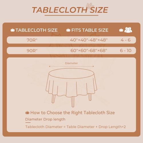 Romanstile Fall Thanksgiving Round Tablecloth 70 Inch, Orange