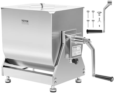 VEVOR Manual Meat Mixer, 10L Tilt Tank – Heavy Duty Stainless Steel Hand Mixer for Ground Beef & Sausage, Max 15lb Mixing Meat Capacity, with Gear Box and Lid Handle