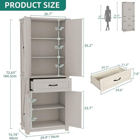 YITAHOME 72.6" Tall Farmhouse Pantry Cabinet, White