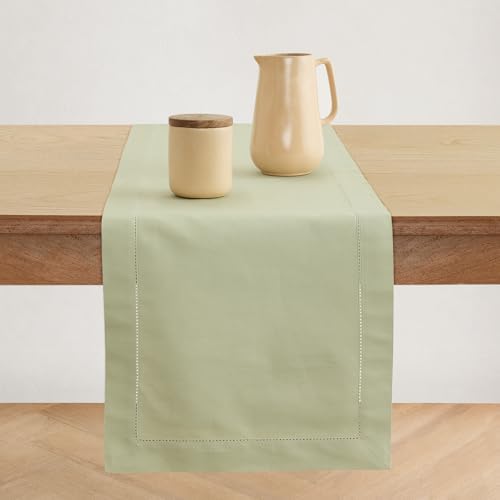 Solino Home Cotton Linen Table Runner Sage Hemstitch, 14 x 120 in