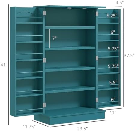 HOMCOM 41" Kitchen Pantry Storage Cabinet 12 Door Shelves Blue