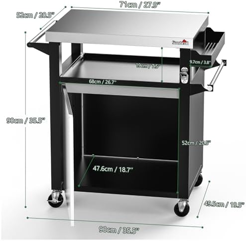 Stanbroil Rolling Grill Table Cart with Stainless Steel Cabinet & Tabletop