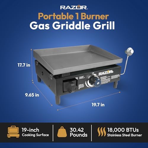 Razor Griddle 1-Burner Propane Gas Grill Griddle with Prep Cart, Black
