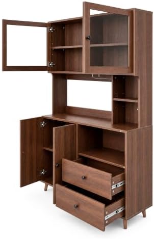 KEIKI 67" H Kitchen Pantry Storage Cabinet with Countertop, Glass Doors