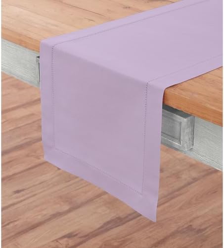 Solino Home Cotton Linen Table Runner Lavender Hemstitch, 14 x 90 in